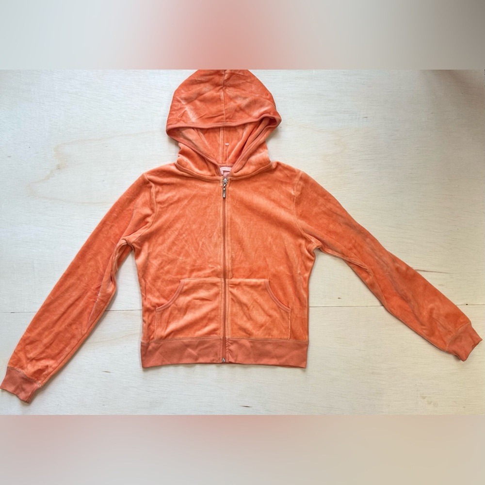 VTG F21 Orange Velour Zip up Track Jacket Hoodie L